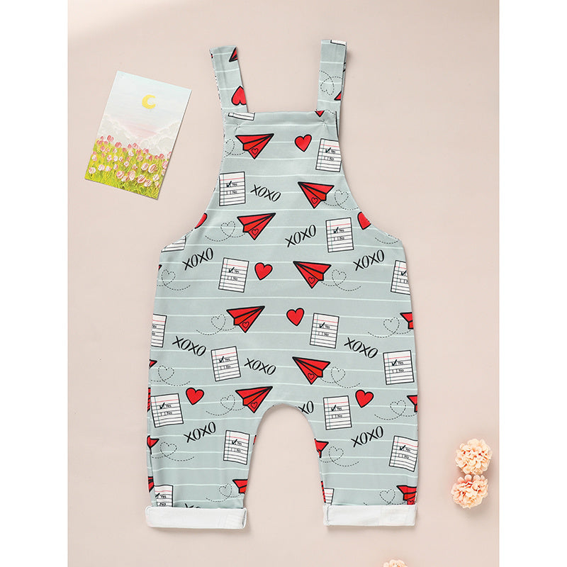 Baby Boy Girl's Casual Heart Pattern Jumpsuit, Paper Airplane Heart Xoxo Trendy Overalls, Valentine's Day Coming Home Outfit