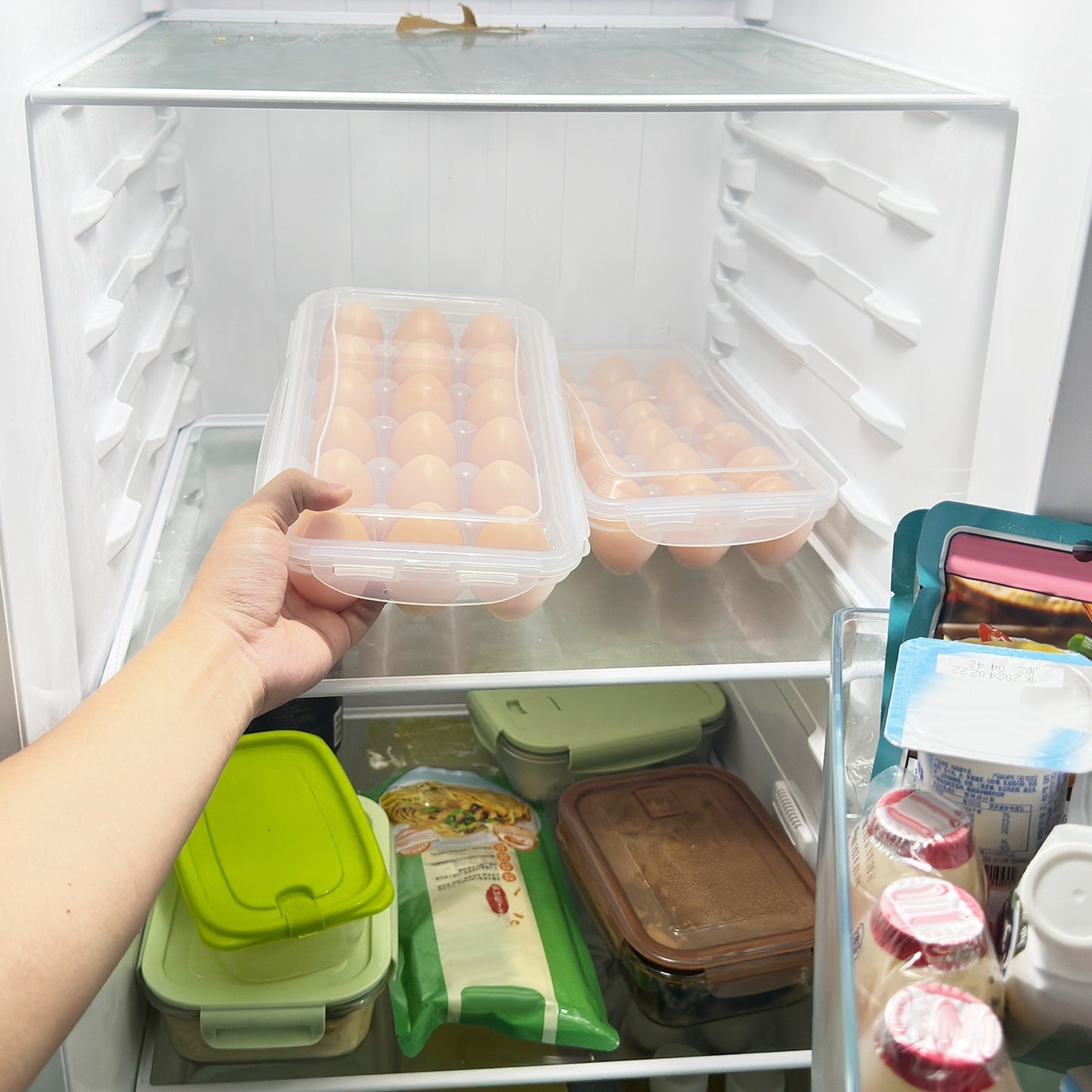 2Pcs Plastic Egg Holder Stackable Egg Storage Box Egg Rack For Refrigerator 18 Cavity Per Container Dishwasher Safe