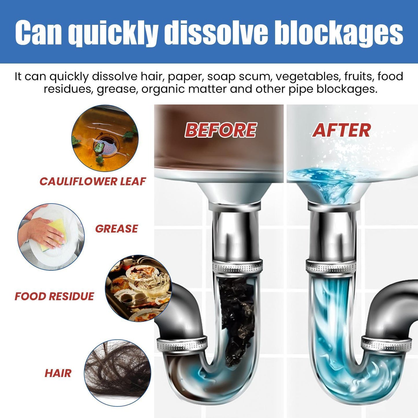 Jiesuin Pipe Dredging Agent, Kitchen And Bathroom Sewer Blockage Cleaning Stain Deodorizing Cleaner