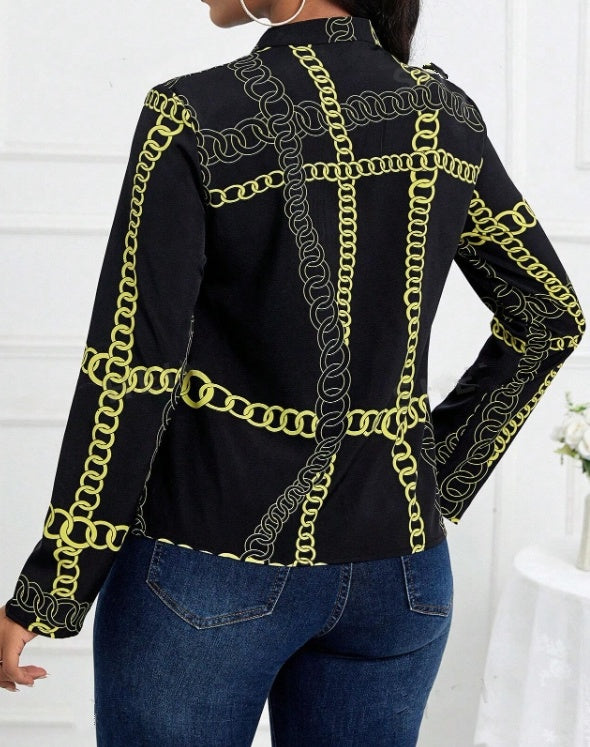 Ladies' Chain V-neck Printed Fashion Shirt