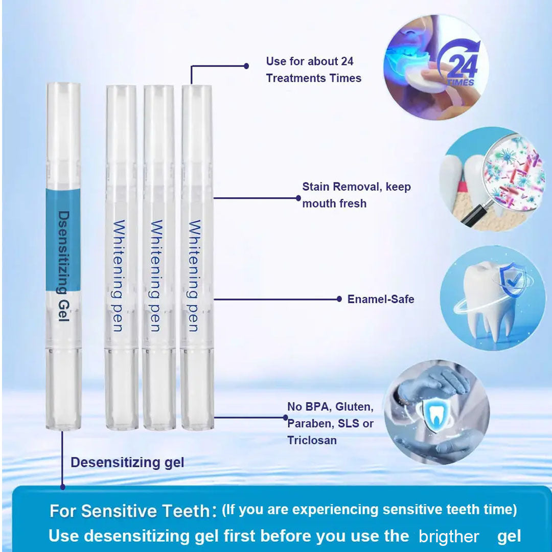 Teeth Profession Kit - 5X LED Light Tooth With 3pcs Pens,1 Desensitization Pen,1 Mouth Trays Restores Your White Smile,pefect Gift For Girlfriend