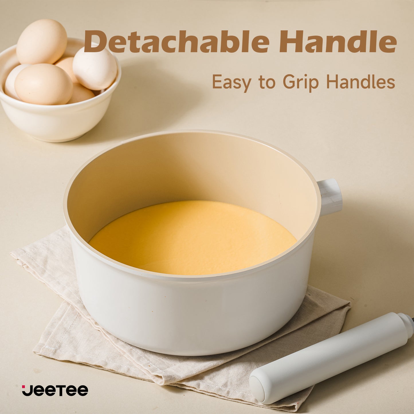 2 Piece Set 6.3 Inch,7.87 Inch ,1.5 QT,3 QT, Aluminum Mini Pots With Detachable Handles And Glass Lids ,Free Of PFOA,PFOS, Dishwasher Safe, Compatible With Gas,Electric Ceramic Cooktops