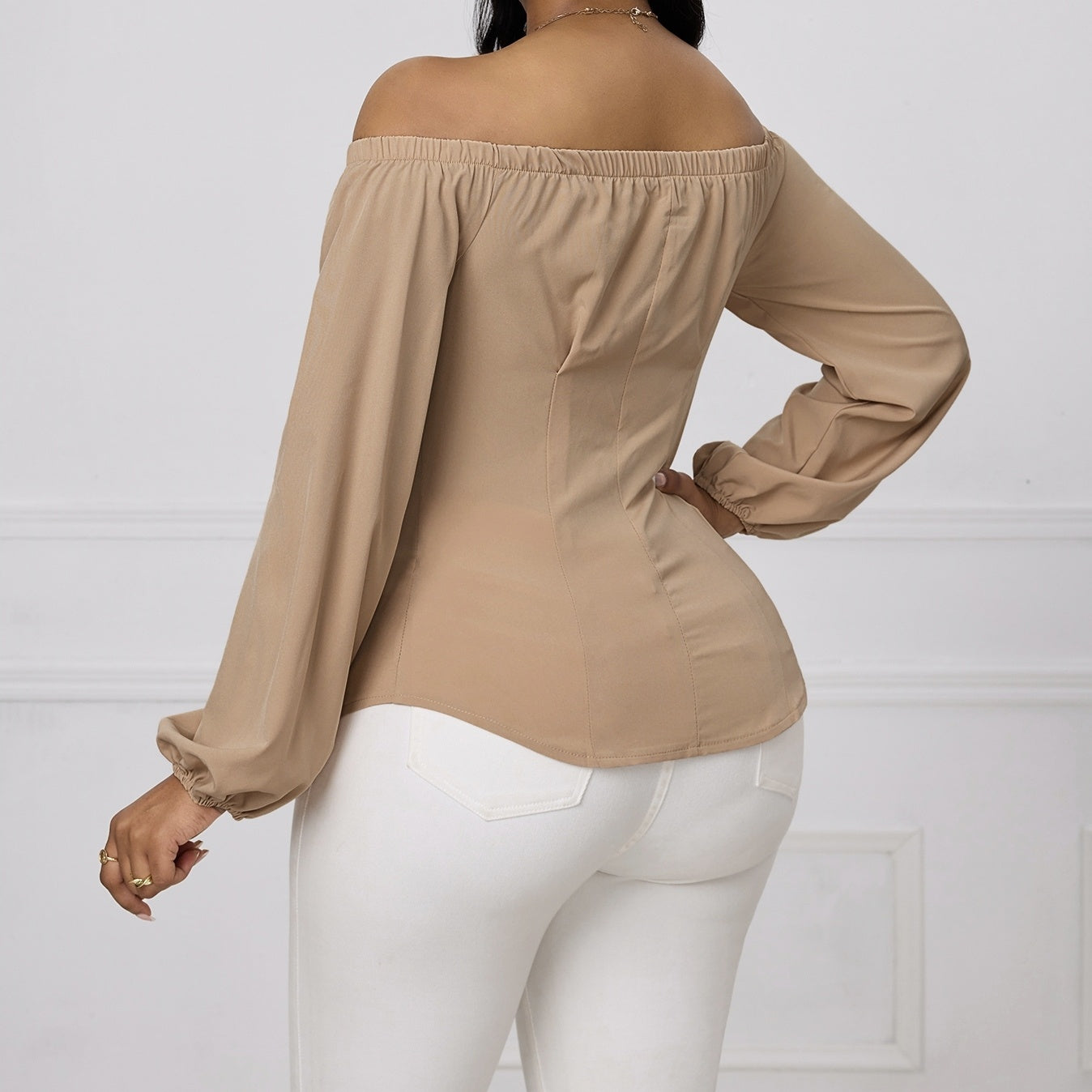 Ladies' Solid Color One Shoulder Waist Slimming Fashion Shirt