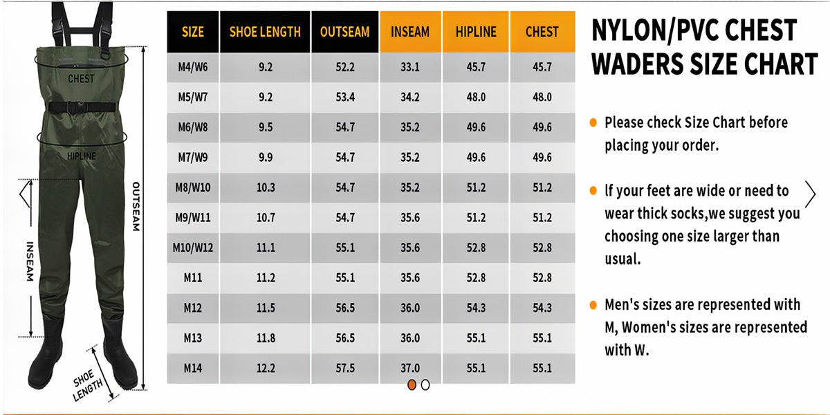 Fishing Waders For Men & Women, Waterproof 2-Ply Nylon PVC Chest Wader With Boots For Outdoor