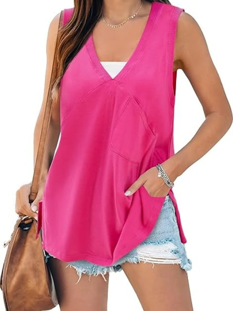 Fisoew Womens Summer Tank Tops V Neck Sleeveless Casual Loose Flowy Tunic Workout T Shirts