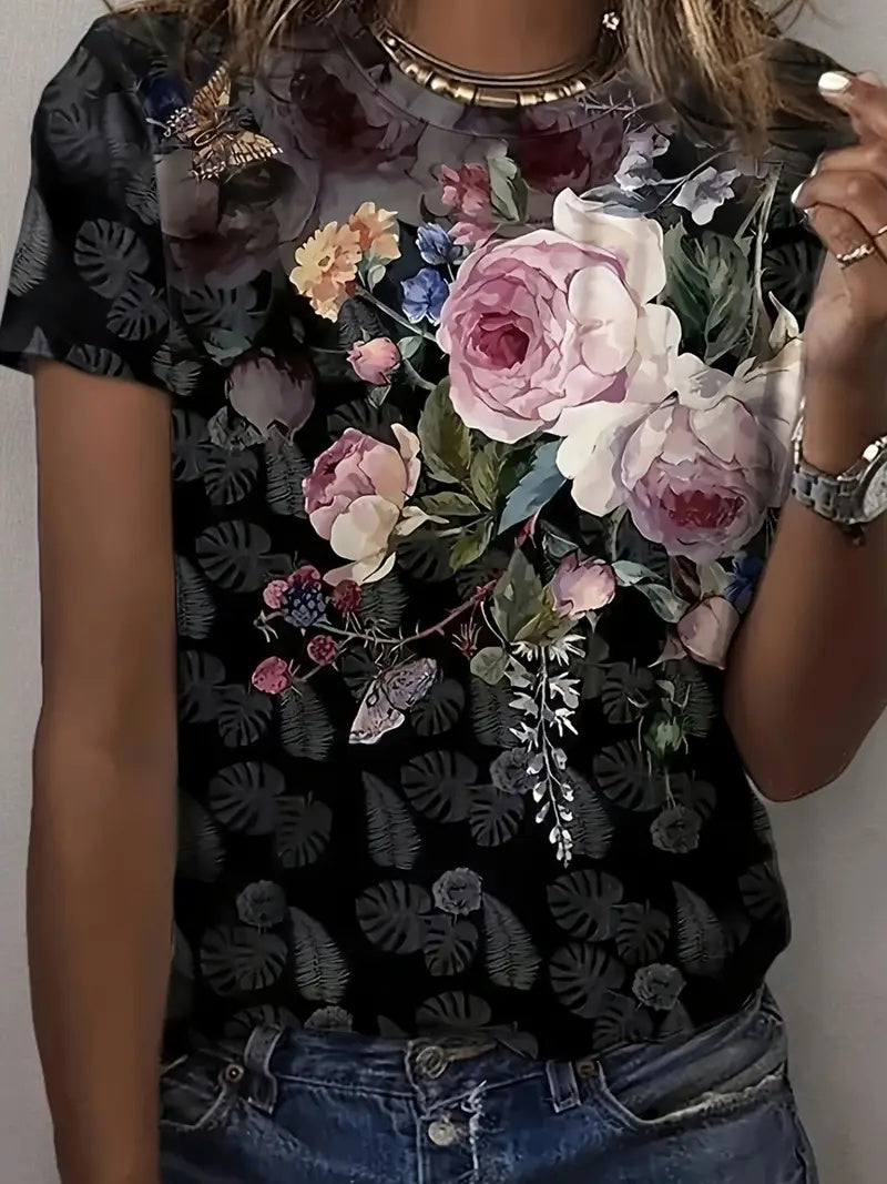 New Short-sleeved Crewneck T-shirt Printed Casual Top For Summer