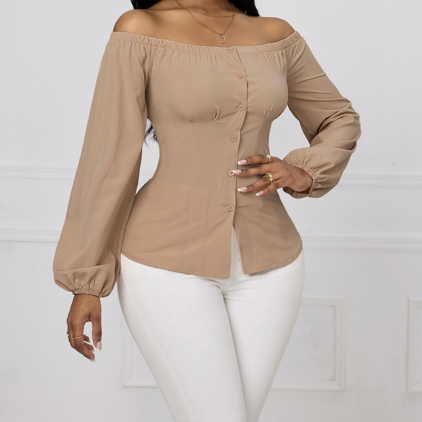 Ladies' Solid Color One Shoulder Waist Slimming Fashion Shirt