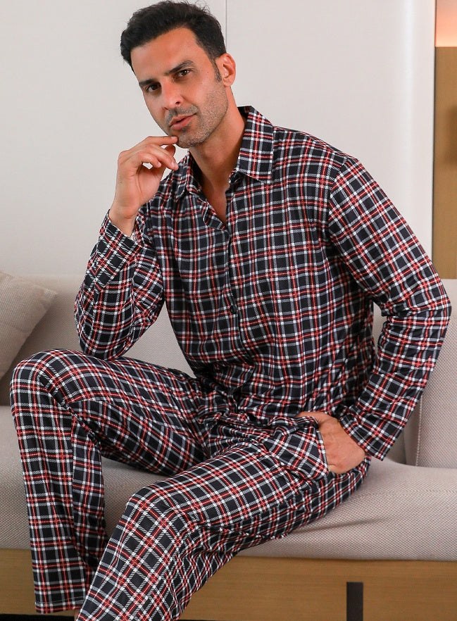 Ice Silk Long Sleeve Long Pants Men's Pajama Set