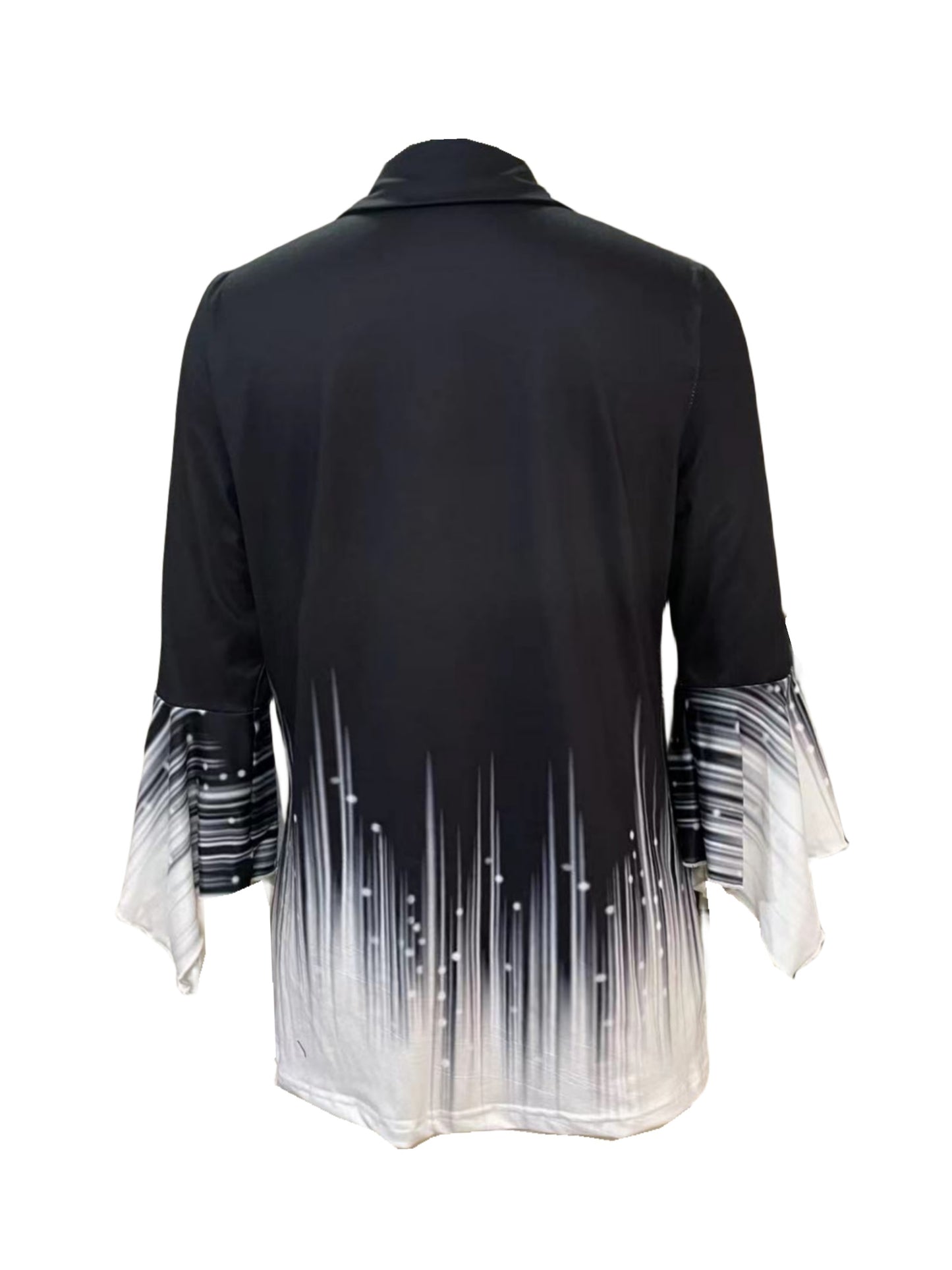 Spring And Autumn New Printed Lapel Three-quarter Sleeve T-shirt Irregular Cuff Button Top