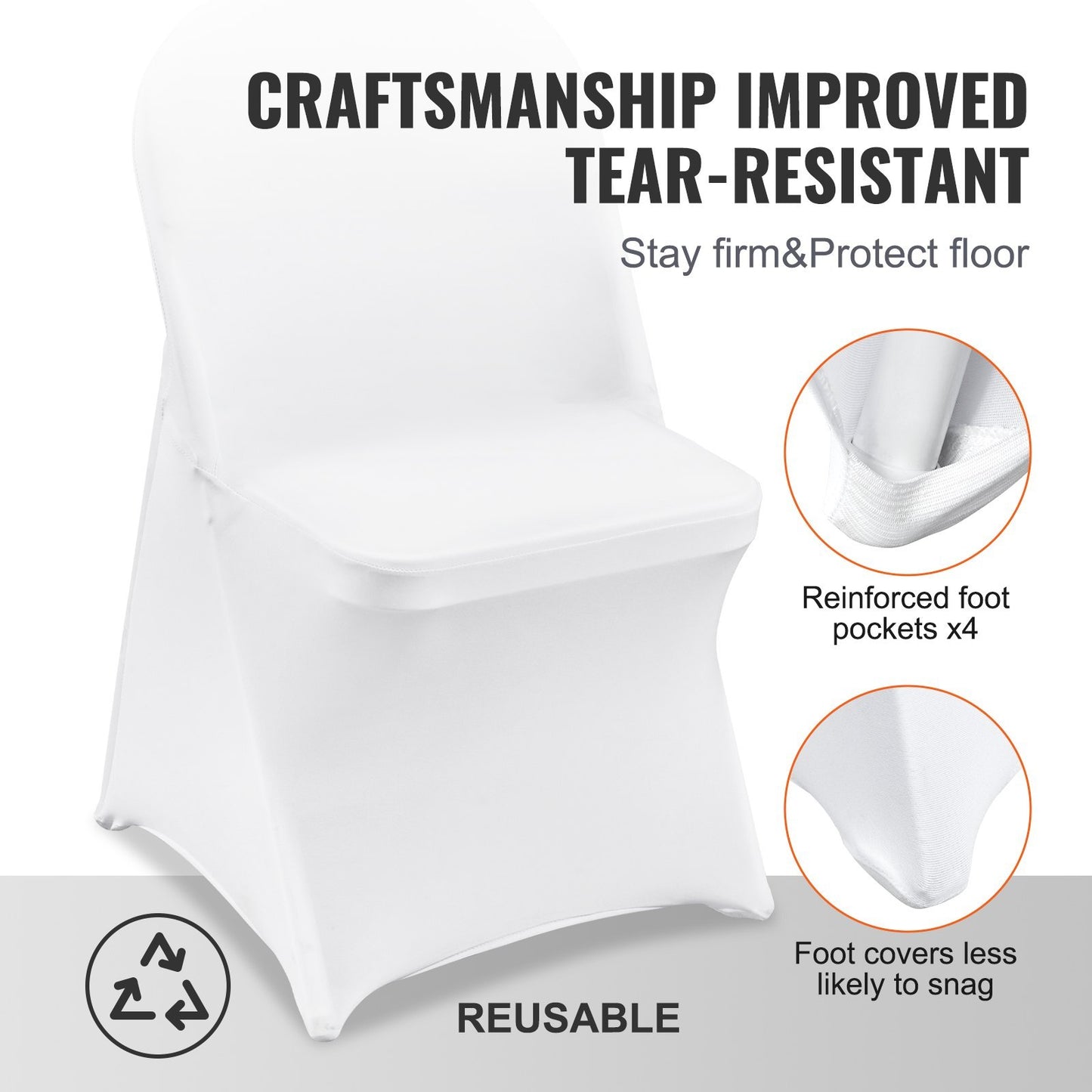 VEVOR White Stretch Spandex Chair Covers - 12 PCS, Folding Kitchen Chairs Cover, Universal Washable Slipcovers Protector, Removable Chair Seat Covers, For Wedding Party Dining Room Banquet Event