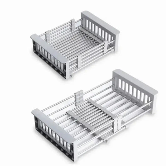 Adjustable Immersion Sink Dish Drying Rack With Stainless Steel Drain Basket - Portable And Retractable Space-Saving Fruit And Vegetable Solution