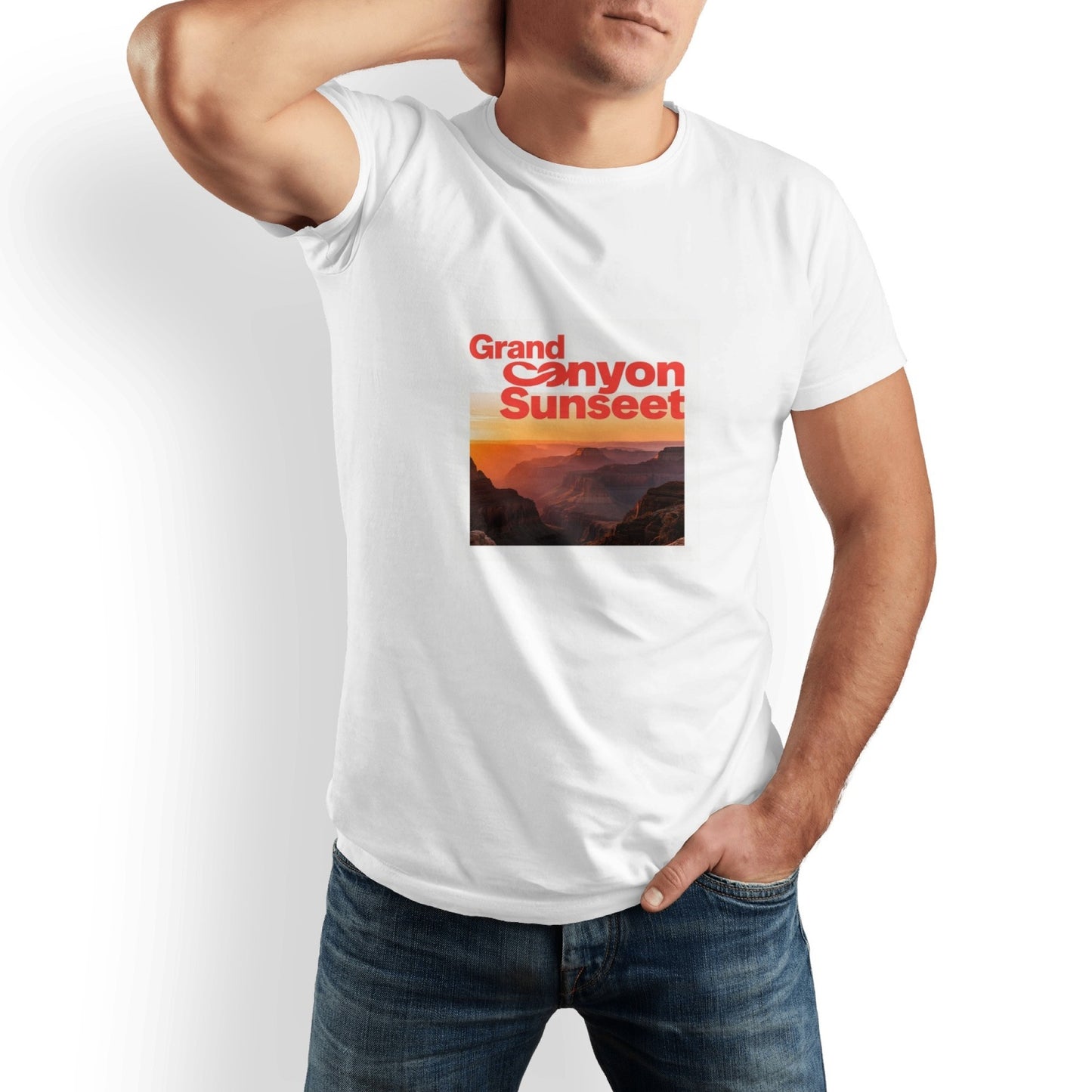Grand Canyon Printed Men's Pure Cotton T-shirt - Casual Round Neck, Slightly Elastic, Suitable For Summer Knitted Fabric, Classic Fit Adult Shirt, Couple's Shirt