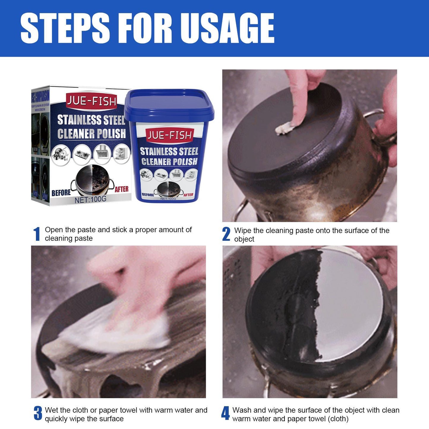 Jueyu Stainless Steel Cleaning Paste, Strong Kitchen Decontamination, Pot Rust Removal, Pot Bottom And Stove Top Black Scale Cleaning