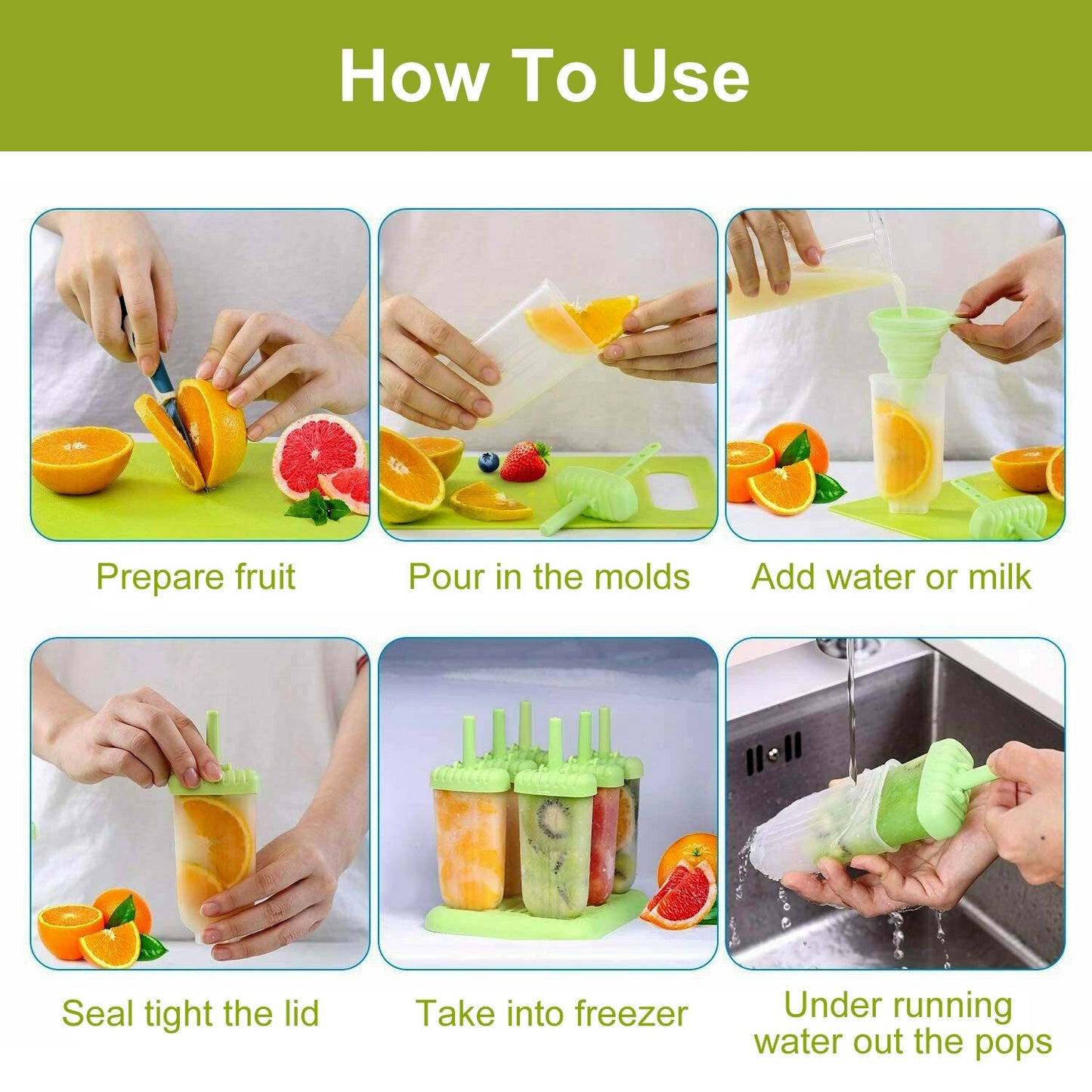 1 Set 6 Cavity Popsicle Molds Reusable Ice Cream DIY Ice Maker Ice Bar Maker Plastic Popsicle Mold For Homemade Iced Snacks