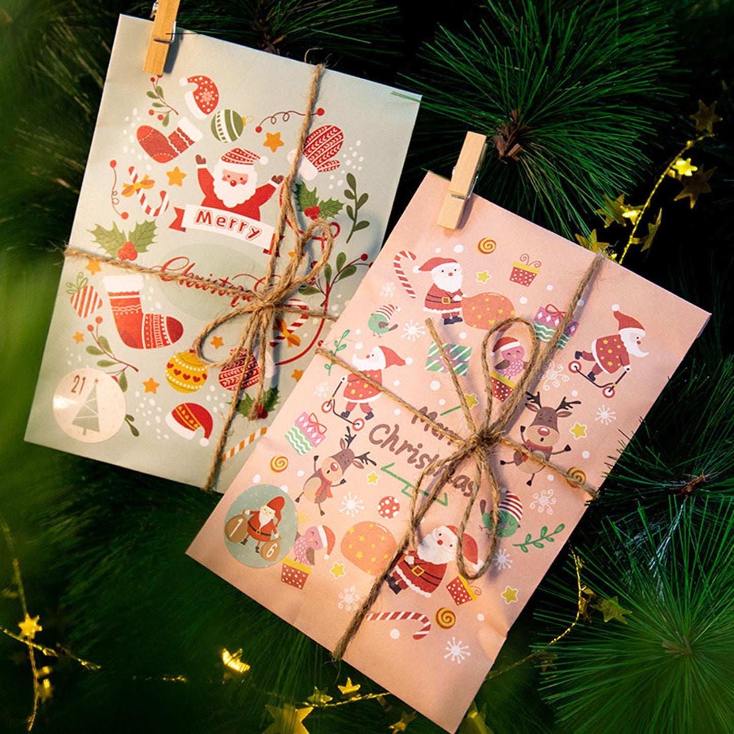 Party Christmas Countdown Paper Gift Bags 24-Piece Set
