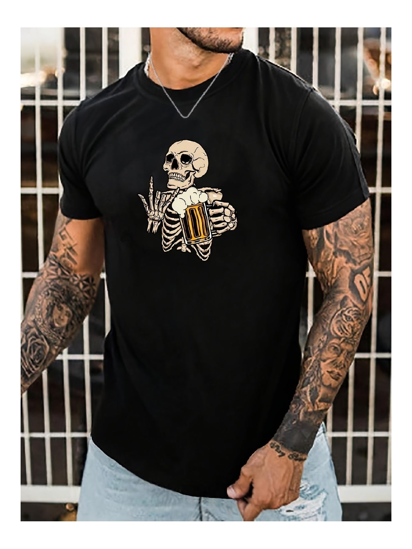 Skull Beer Pattern ShortSleeve TShirt A Fashionable Personalized And Casual MustHave Item
