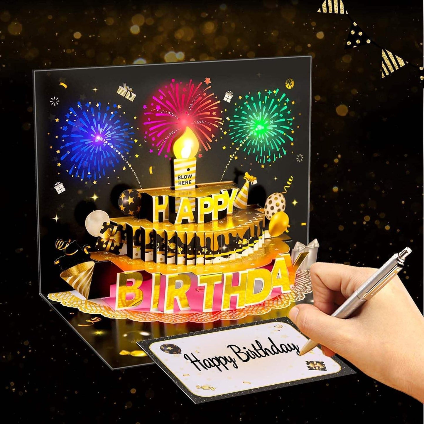 Light Music  Up Card Gift Cake Happy Birthday Card With Envelope