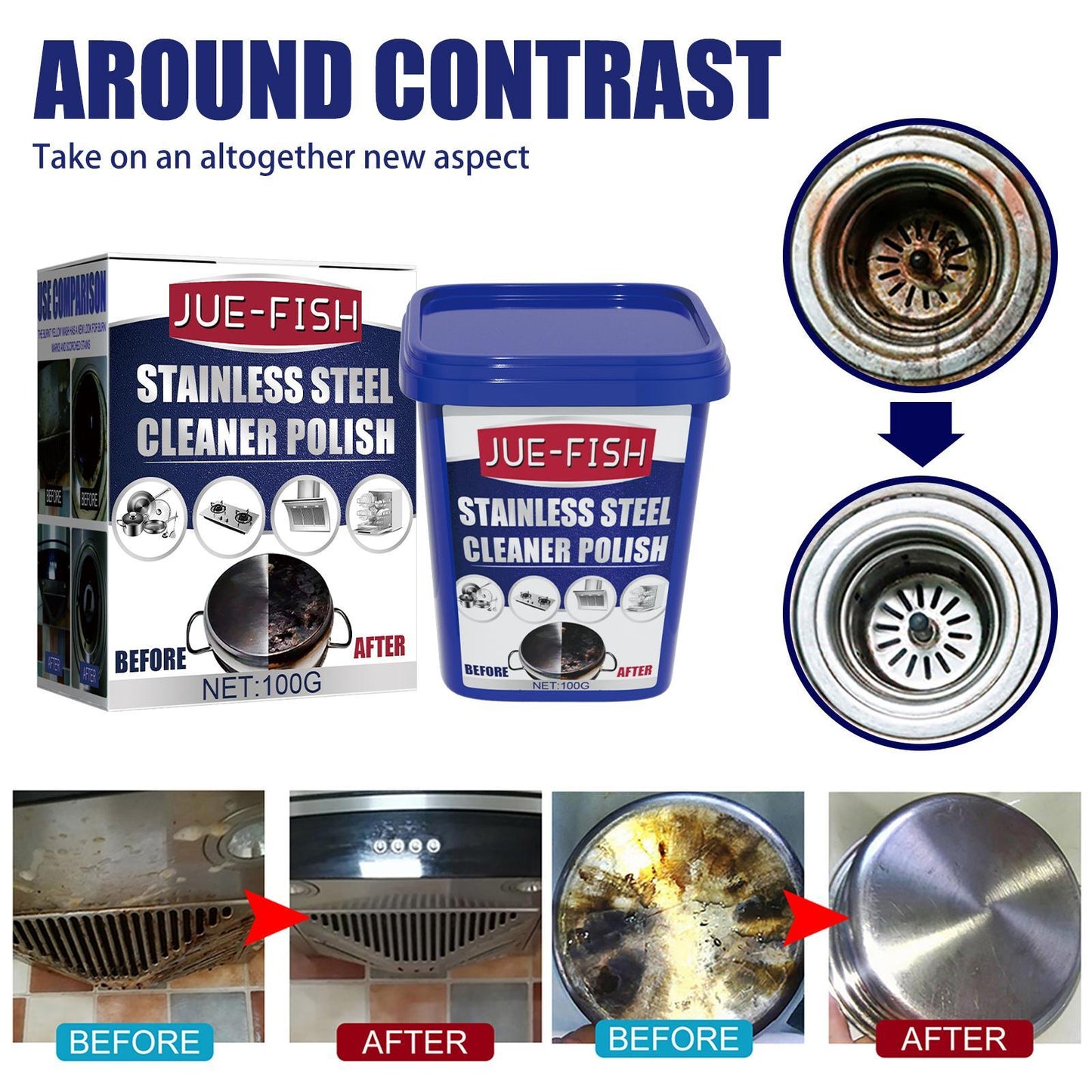 Jueyu Stainless Steel Cleaning Paste, Strong Kitchen Decontamination, Pot Rust Removal, Pot Bottom And Stove Top Black Scale Cleaning