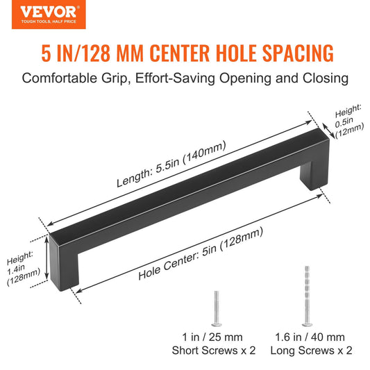 VEVOR 10 Pack Cabinet Pulls, 5.03in 128mm Center To Center Slim Square Kitchen Cabinet Drawer, Stainless Steel Modern Kitchen Cupboard Door Handles For Kitchen Bathroom Bar Hardware Matte Black