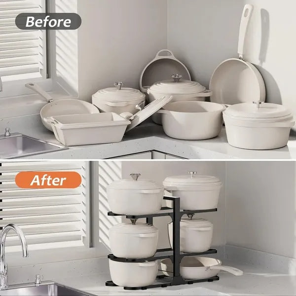 Pots And Pans Organizer, Adjustable 6-Tier Pots Organizer Rack For Cookware Heavy Duty Pots Rack For Kitchen Storage