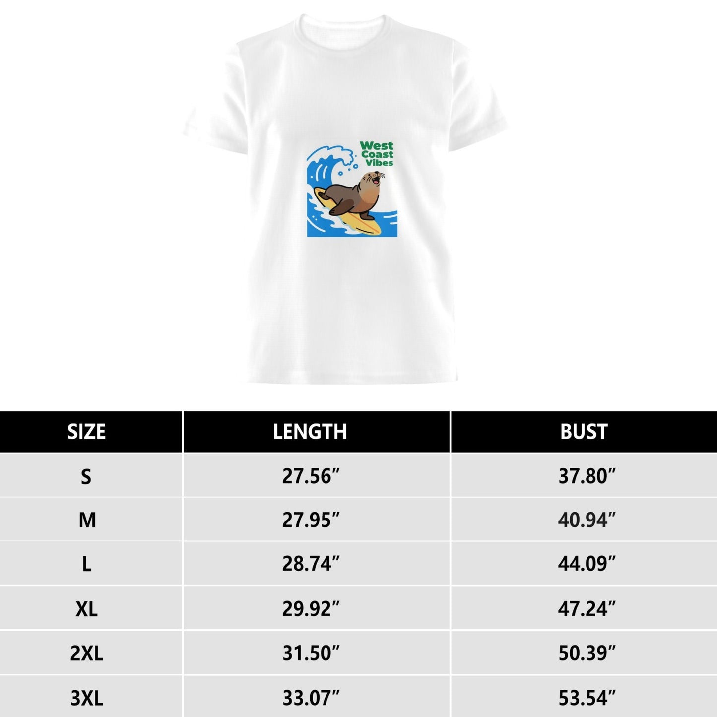 West Coast Seal Printed Men's Pure Cotton T-shirt - Casual Round Neck, Slightly Elastic, Suitable For Summer Knitted Fabric, Classic Fit Adult Shirt, Couple's Shirt