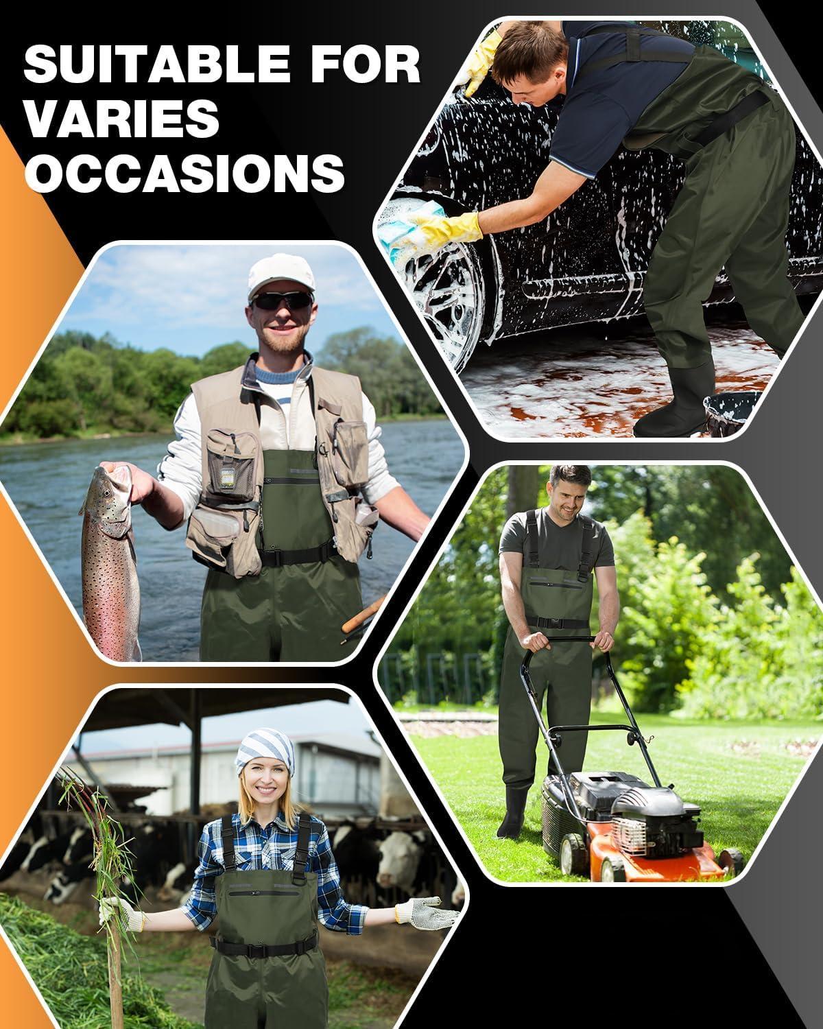 Fishing Waders For Men & Women, Waterproof 2-Ply Nylon PVC Chest Wader With Boots For Outdoor