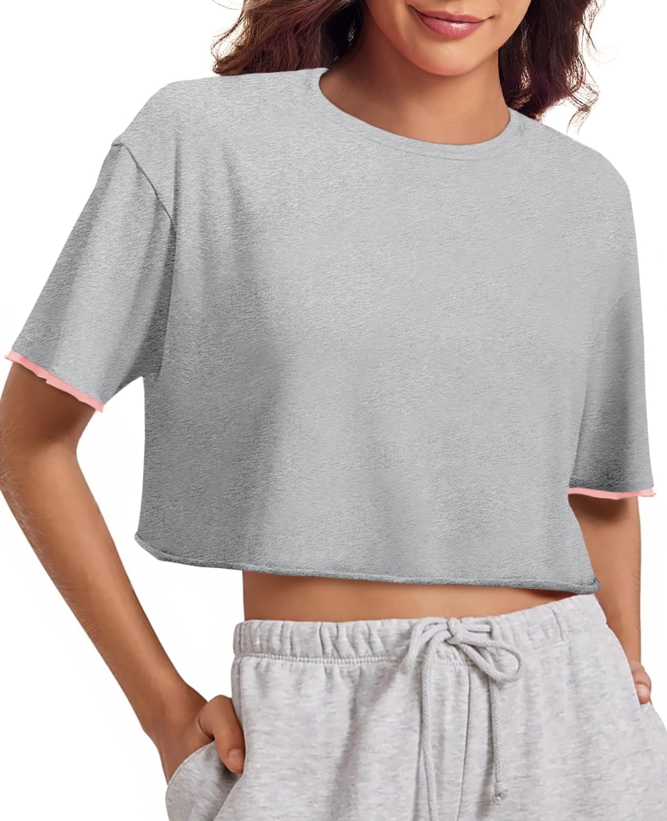 Womens Crop Tops Casual Short Sleeve Crewneck Loose Fit Basic Summer Workout Running T Shirts