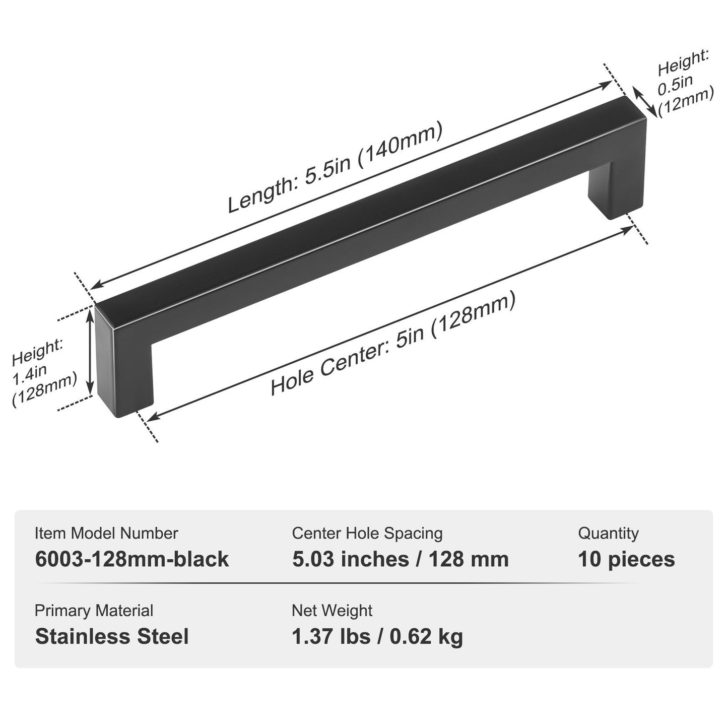 VEVOR 10 Pack Cabinet Pulls, 5.03in 128mm Center To Center Slim Square Kitchen Cabinet Drawer, Stainless Steel Modern Kitchen Cupboard Door Handles For Kitchen Bathroom Bar Hardware Matte Black
