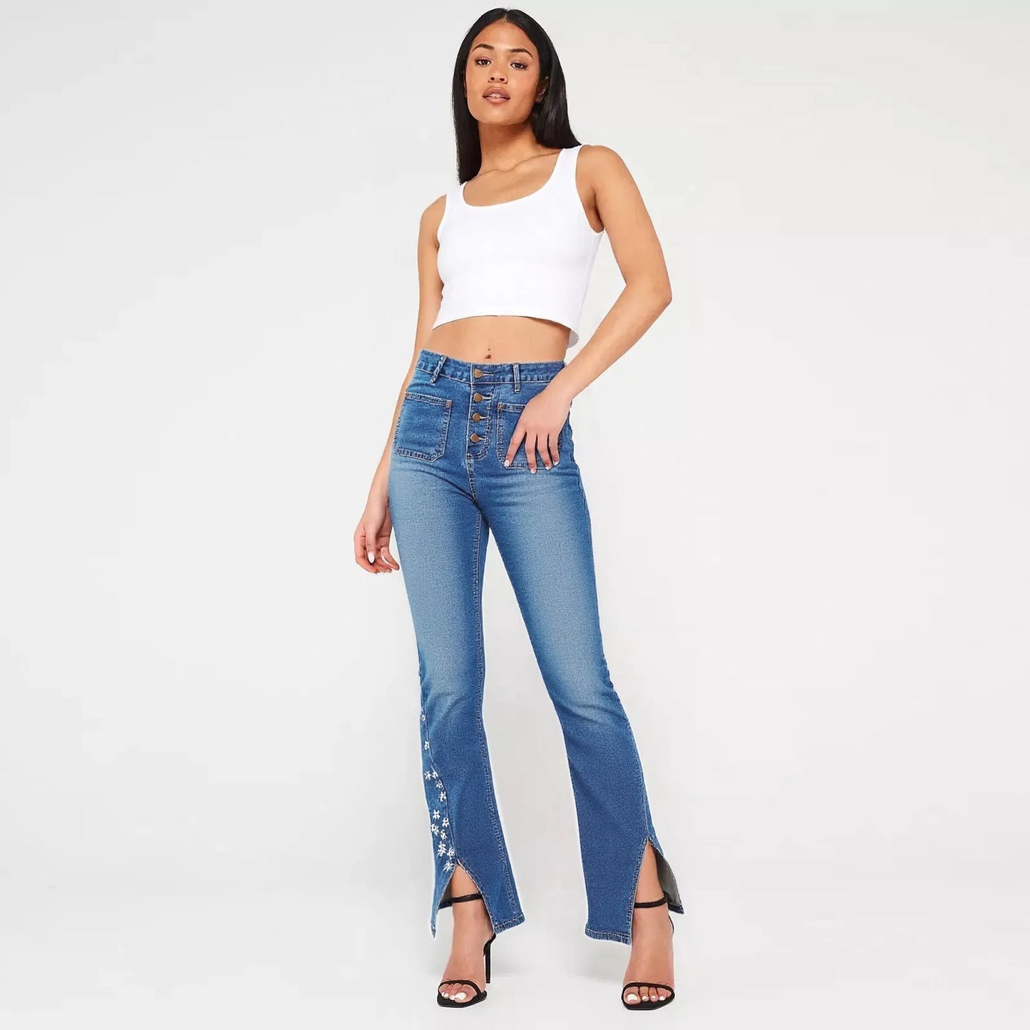 Women's High-Waist Star Patch Jeans Wide-Leg Full-Length With Retro Y2K Star Light-Wash Denim For All Seasons