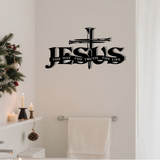 Jesus Cross Metal Wall Art  The Way, The Truth, The Life Sign Christian Home Decor For Bedroom, Living Room, Bathroom & Kitchen  Rustproof, Waterproof Durable Wall Hanging  Fade-Resistant Fini