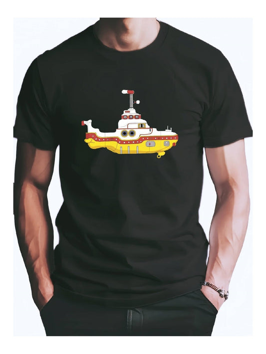 Black Tshirt Yellow Submarine Pattern Trendy And Fashionable Casual And Versatile
