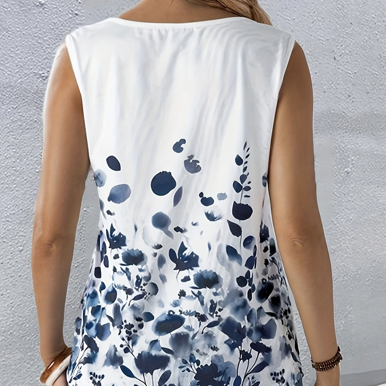 Ladies' Fashionable Sleeveless Vest With Printed Plant Vacation Style Seaside Vest