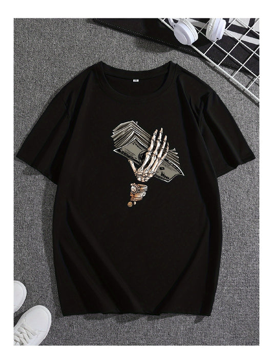 Black Skull Hand Print Shortsleeved Tshirt Fashion Trend Unique Personality