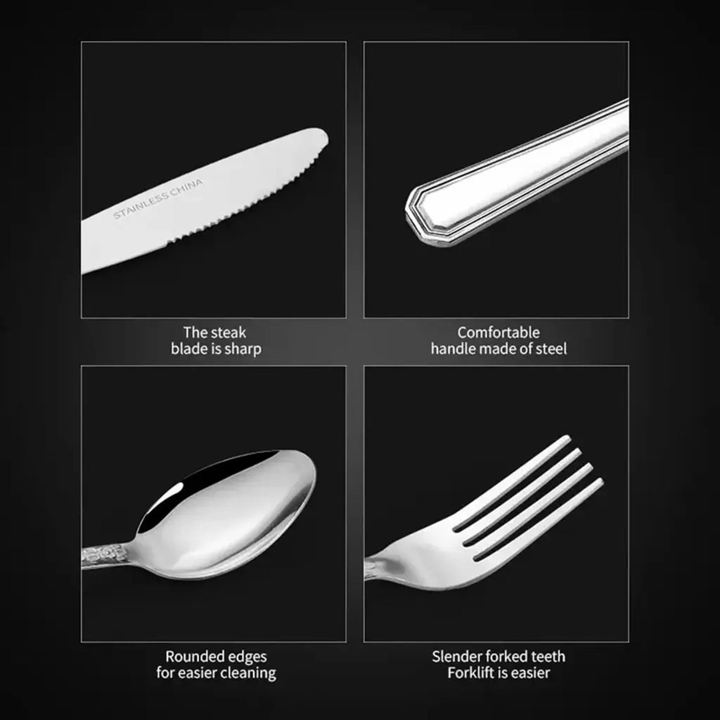 16-Piece Luxury Premium Silverware Dinnerware Tableware Set For Home - Stainless Steel Flatware Service For 4 With Forks, Knives, Spoons, And Teaspoons - Durable, Elegant, And Rust-Resistant Cutlery F
