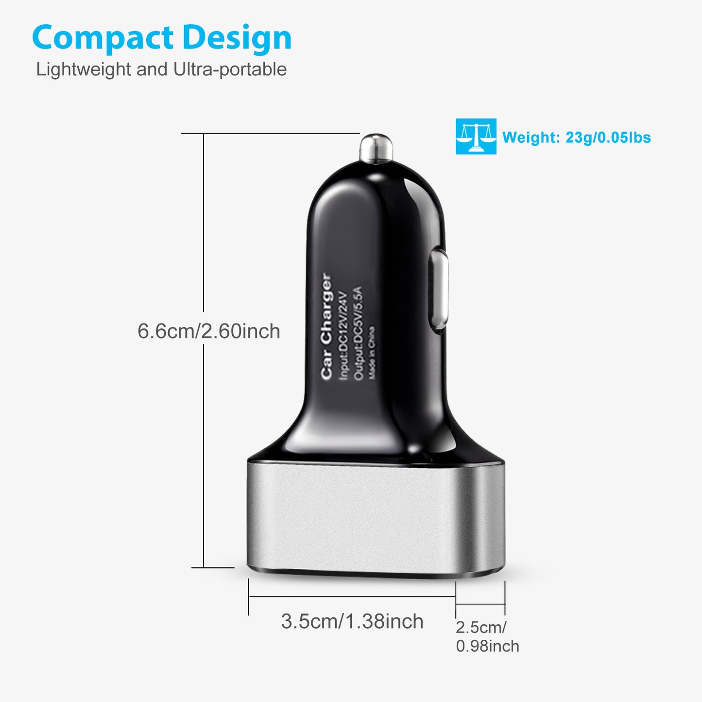 1Pc 3Port USB Car Charger  30W 5.5A For IOS Phone 16 15 14 And More