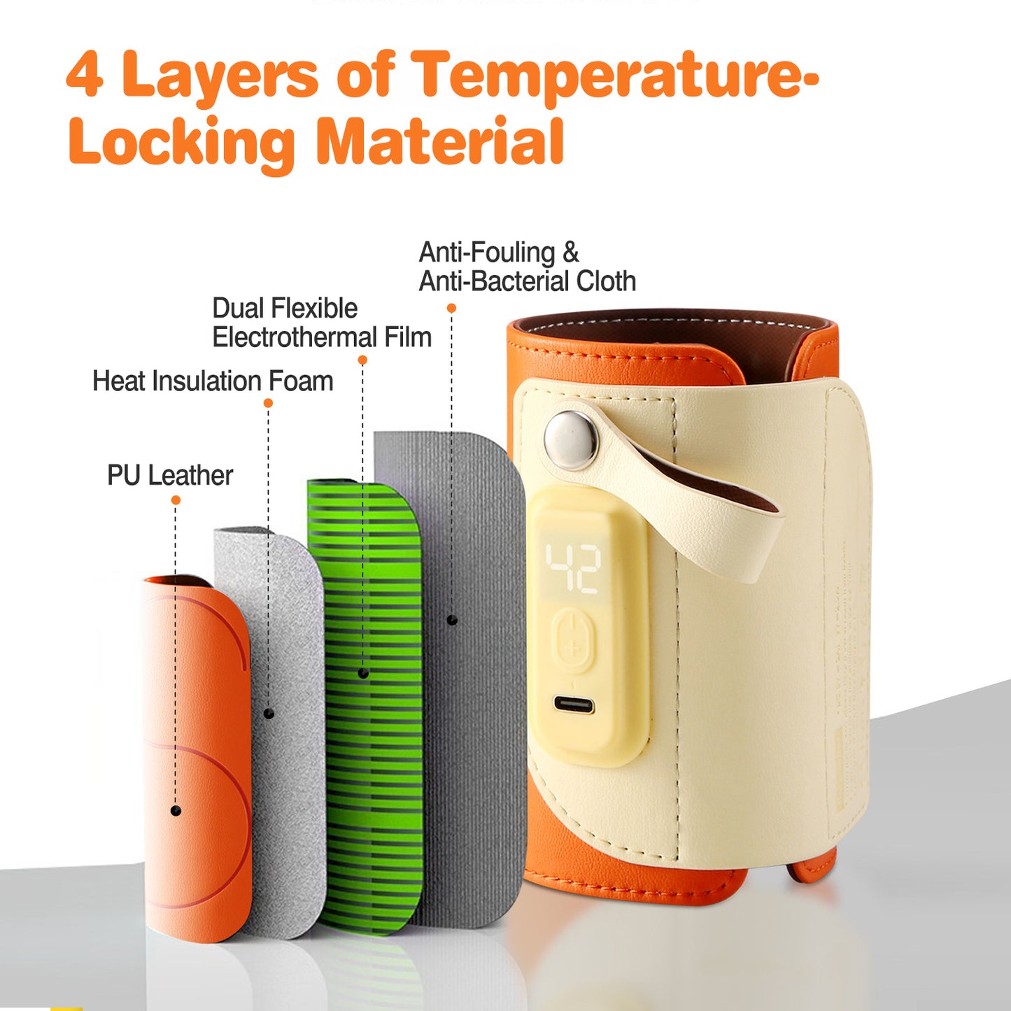 1Pc Portable Baby Milk Warmer 5 Temperature Adjustable Handhold Bottle Warmer With Fast Charge Adapter For Outdoor Car Travel