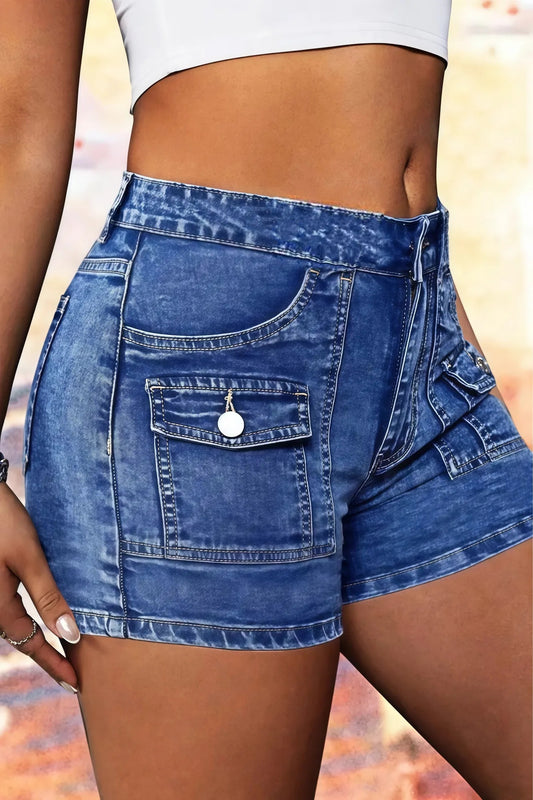 Women's High-Waist Side-Button Jeans Wide-Leg Full-Length With Minimalist Waistband-less Cut Vintage-Wash Denim For All Seasons
