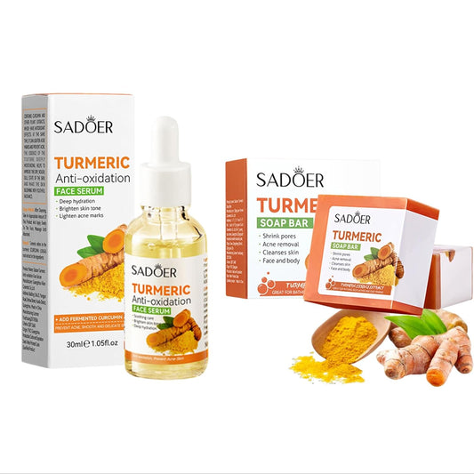 Turmeric Soap Bar, Hydrating Turmeric Soap Bar Skin Care for Shower, Smoothing and Cleanses Face Wash for Oily Skin Face and Body (Serum Soap Set)