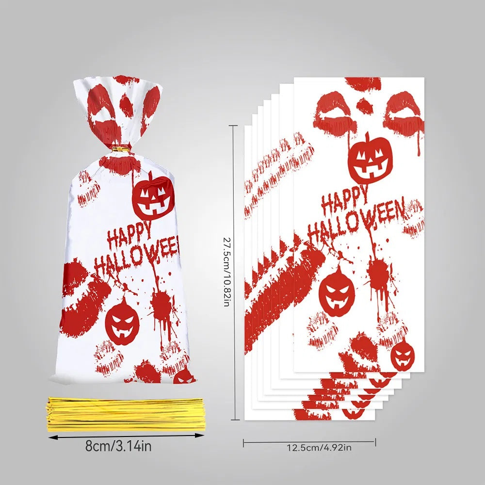 50Pcs Halloween Cellophane Candy Bags With Twist Ties Horrific Bloody Treat Bags 4 Pattern Gift Goody Snack Sweet Bags For Halloween Murder Theme Party Snacks Cookies Gift Wrapping Supplies