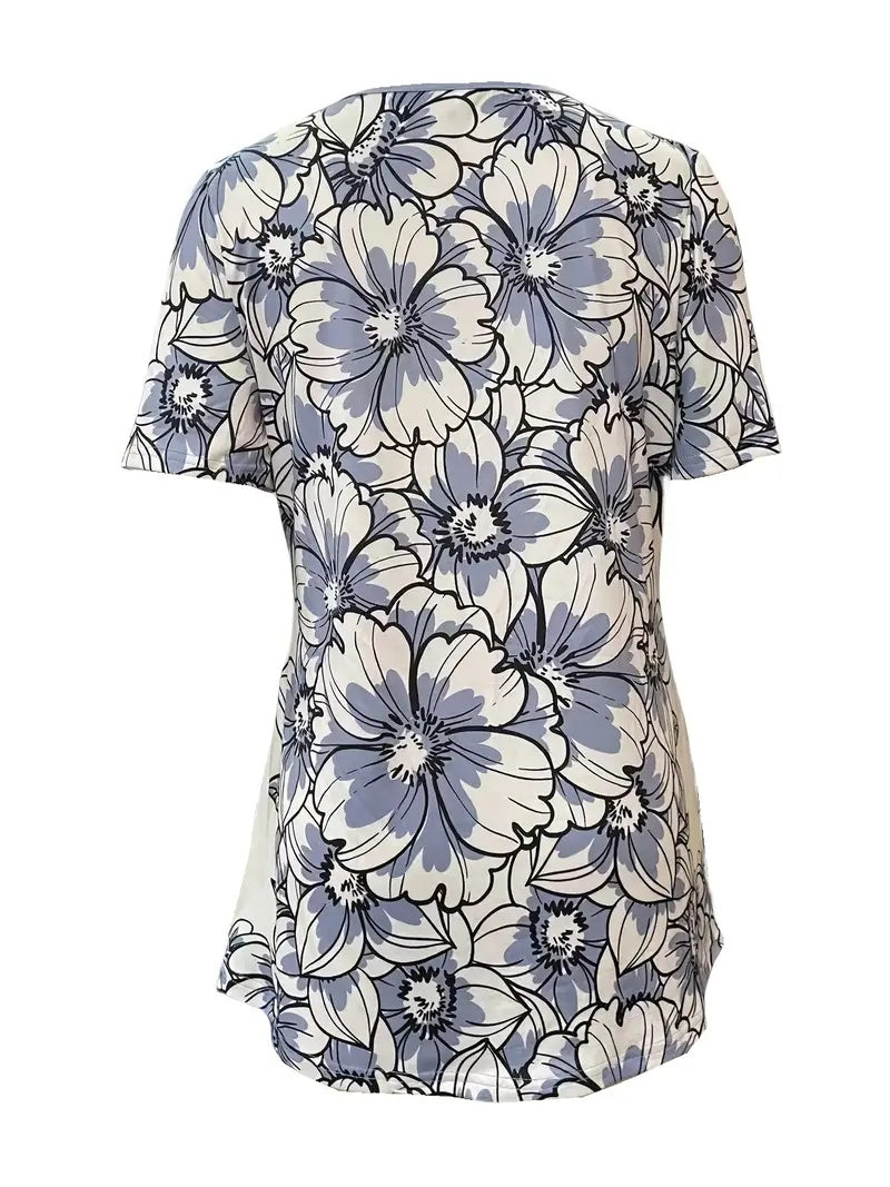 Summer New Short-sleeved Printed Fake Two-piece T-shirt V-neck Fashion Spike Top