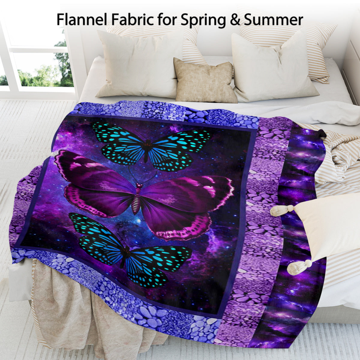 Cozy Butterfly Printed Flannel Blanket - Soft, Warm, And Lightweight Throw For Couch, Sofa, Office, Bed, Camping, And Travel - Multi-Purpose Gift For All Seasons With Versatile Design
