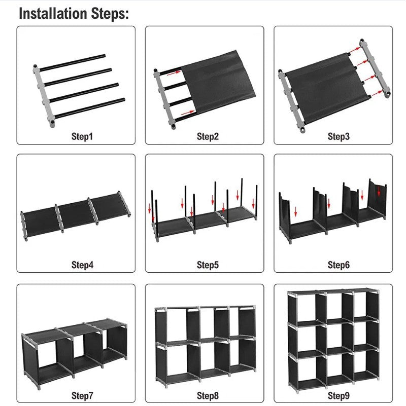 Simple Black 3layer 9grid Storage Cabinet Bookshelf