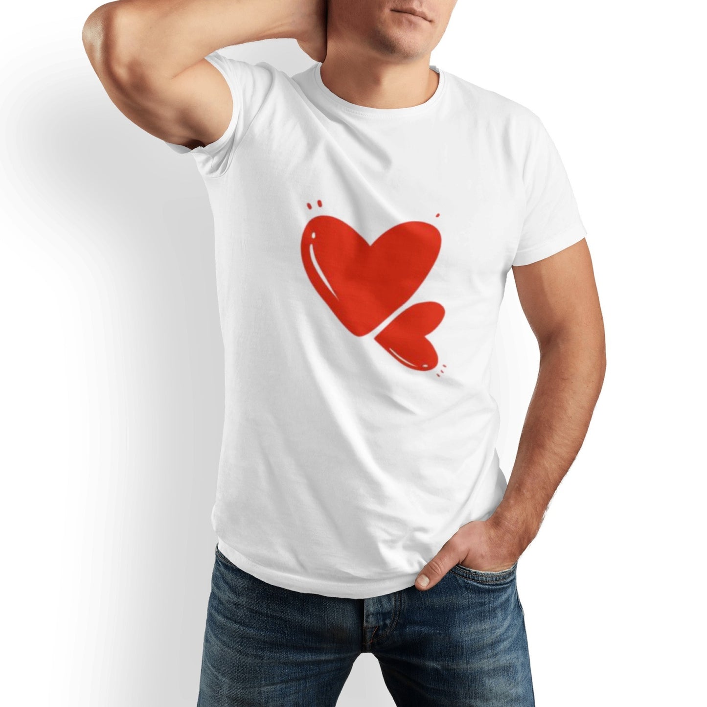 Love Men's Pure Cotton T-shirt - Casual Round Neck, Slightly Elastic, Suitable For Four Seasons Knitted Fabric, Classic Fit Adult Shirt, Couple's Shirt