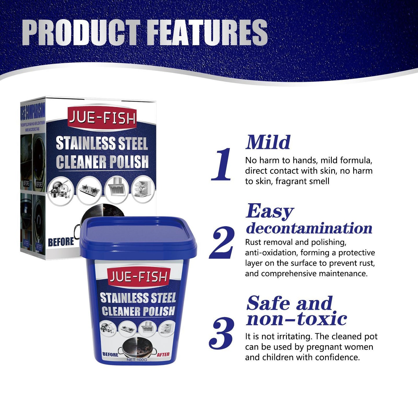 Jueyu Stainless Steel Cleaning Paste, Strong Kitchen Decontamination, Pot Rust Removal, Pot Bottom And Stove Top Black Scale Cleaning