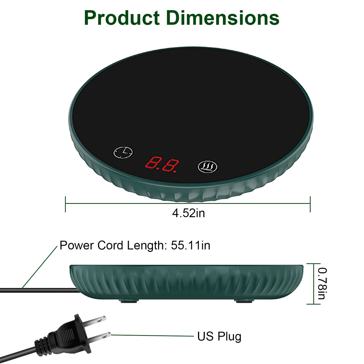 2 Colors Options -- 1Pc Desktop Electric Cup Warmer 8Hours Auto Off Overheating Protection Smart Timer Setting 2 Temperature Levels Ceramic Heating Panel For Office Home