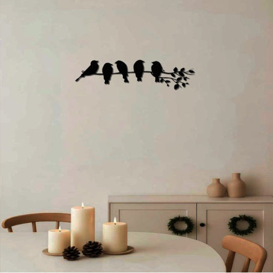 1PC Fashionable Metal Bird Wall Art - Bird On The Branch Wall Ornament. The Leaves With Birds Sculpture Wall Decor Is A Fashion - Forward Metal Wall Hanging, Keeping Your Decor On - Trend.Decorative S