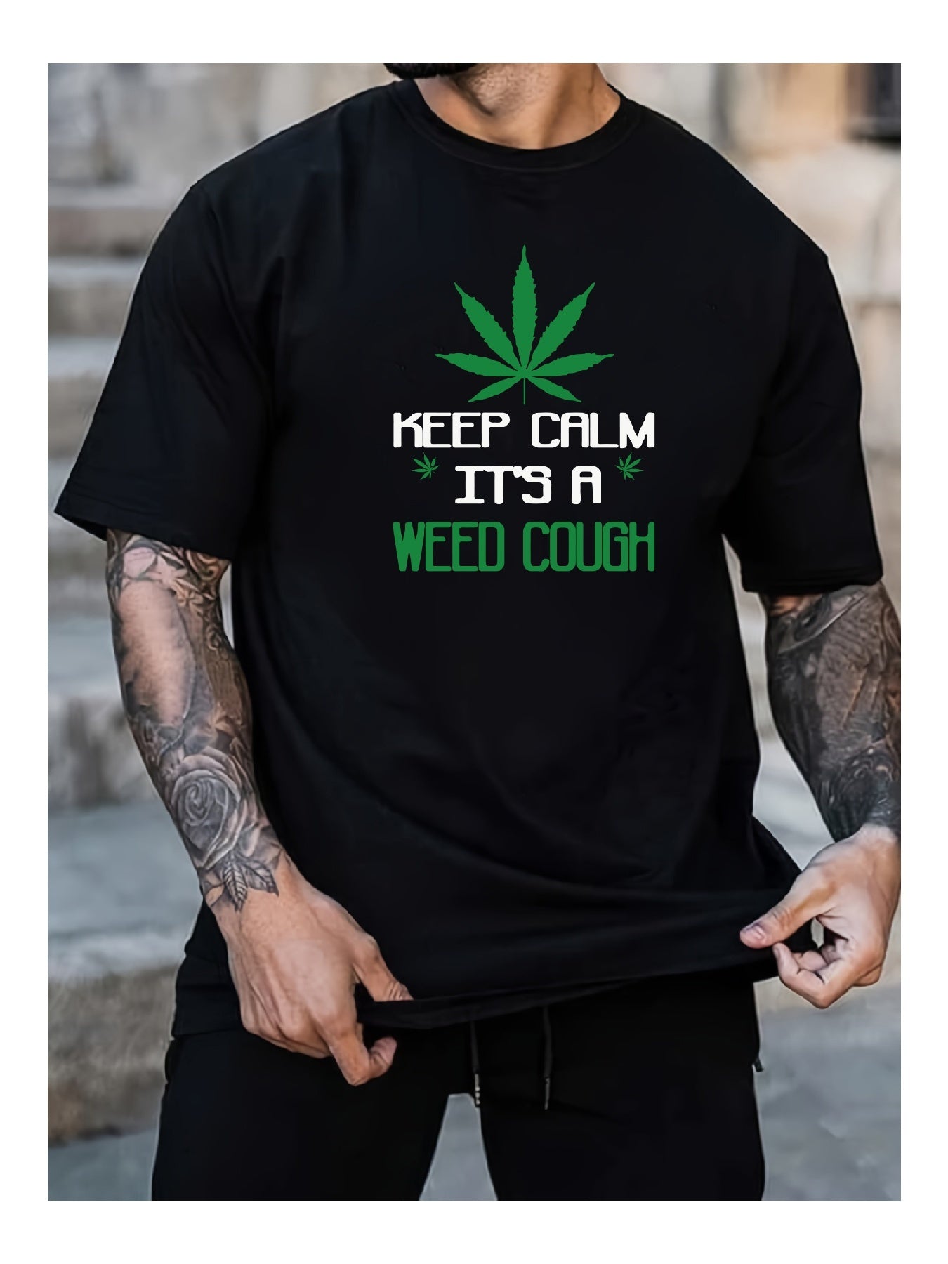 Keep Calm Its A Weed Cough  Funny Marijuana TShirt With Leaf Design