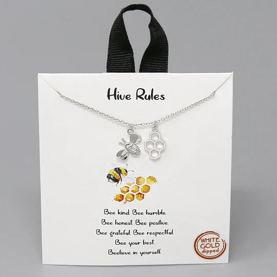 Tell Your Story: HIVE RULES Bee & Honeycomb Pendant Short Necklace