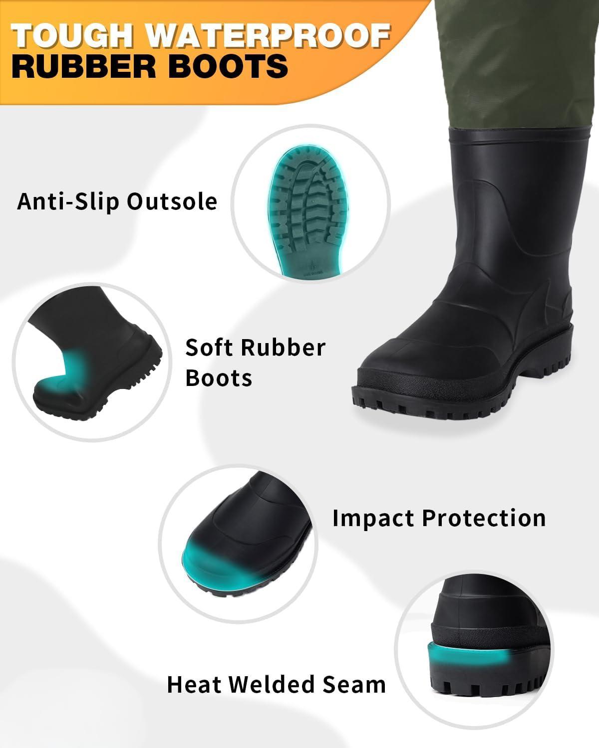 Fishing Waders For Men & Women, Waterproof 2-Ply Nylon PVC Chest Wader With Boots For Outdoor