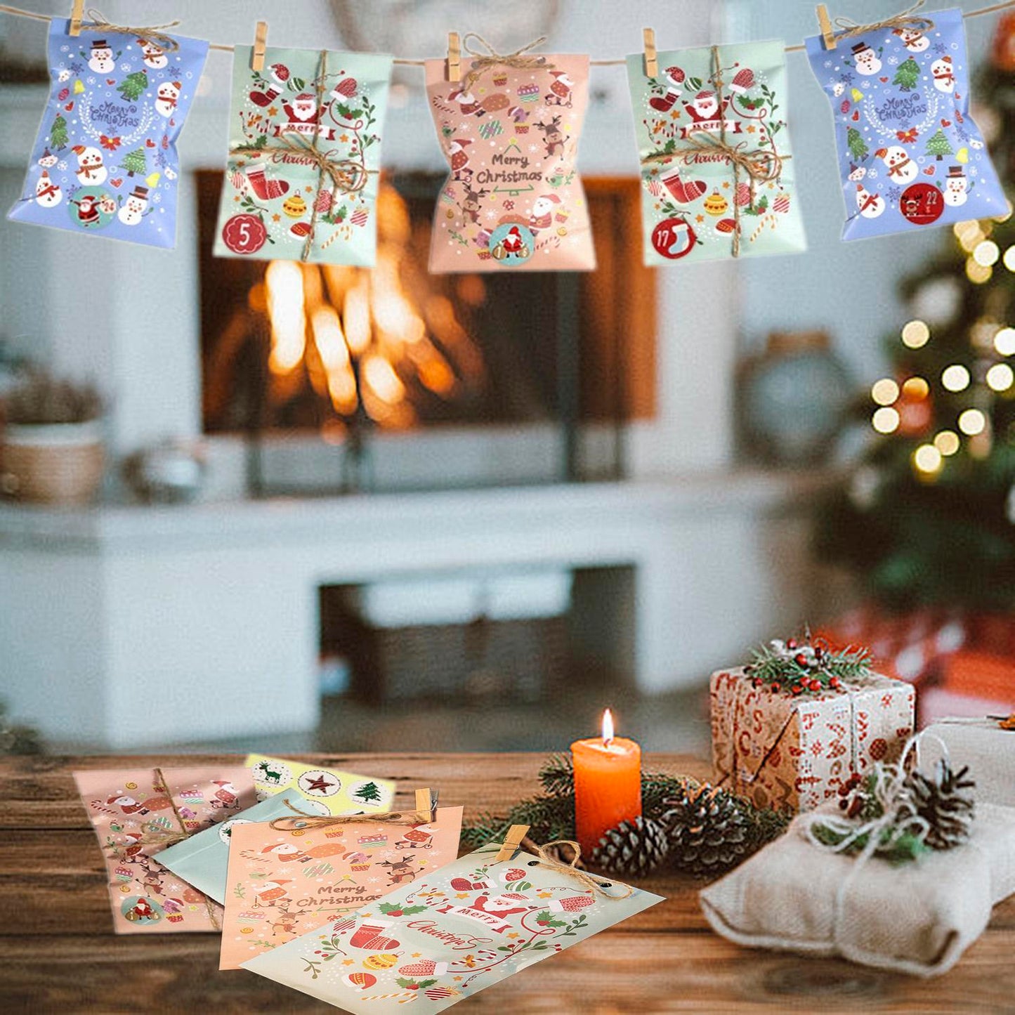 Party Christmas Countdown Paper Gift Bags 24-Piece Set